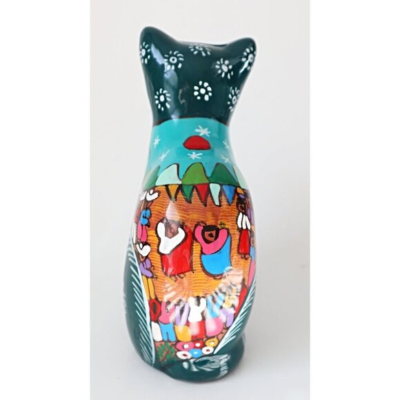3 Vintage Tonala Cat Figurines Bank Folk Art Mexican Pottery Hand Painted - Picture 4 of 10